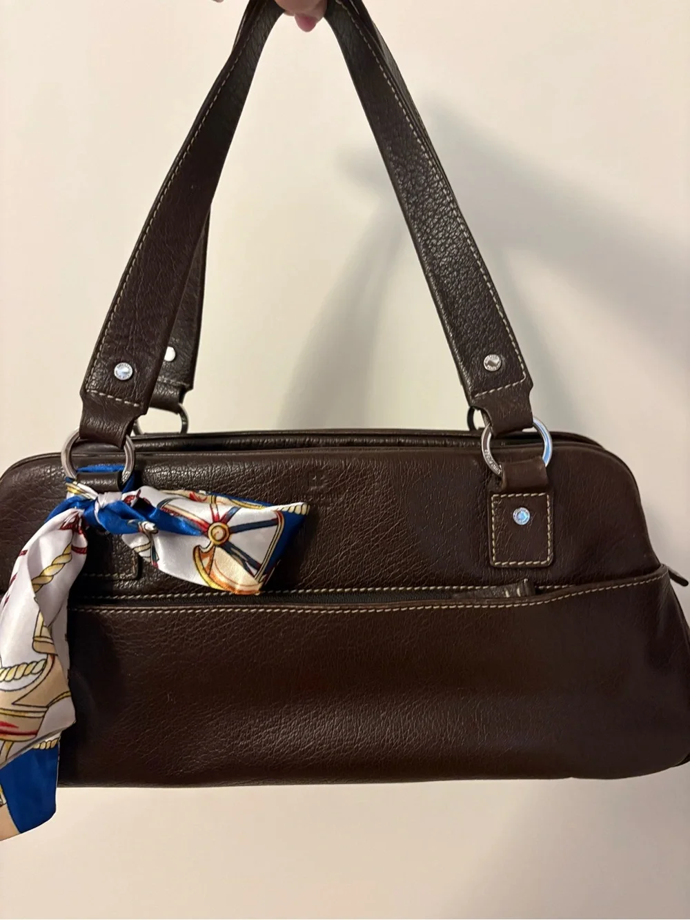 kate spade Dark Brown Leather Shoulder Bag with Scarf Accent